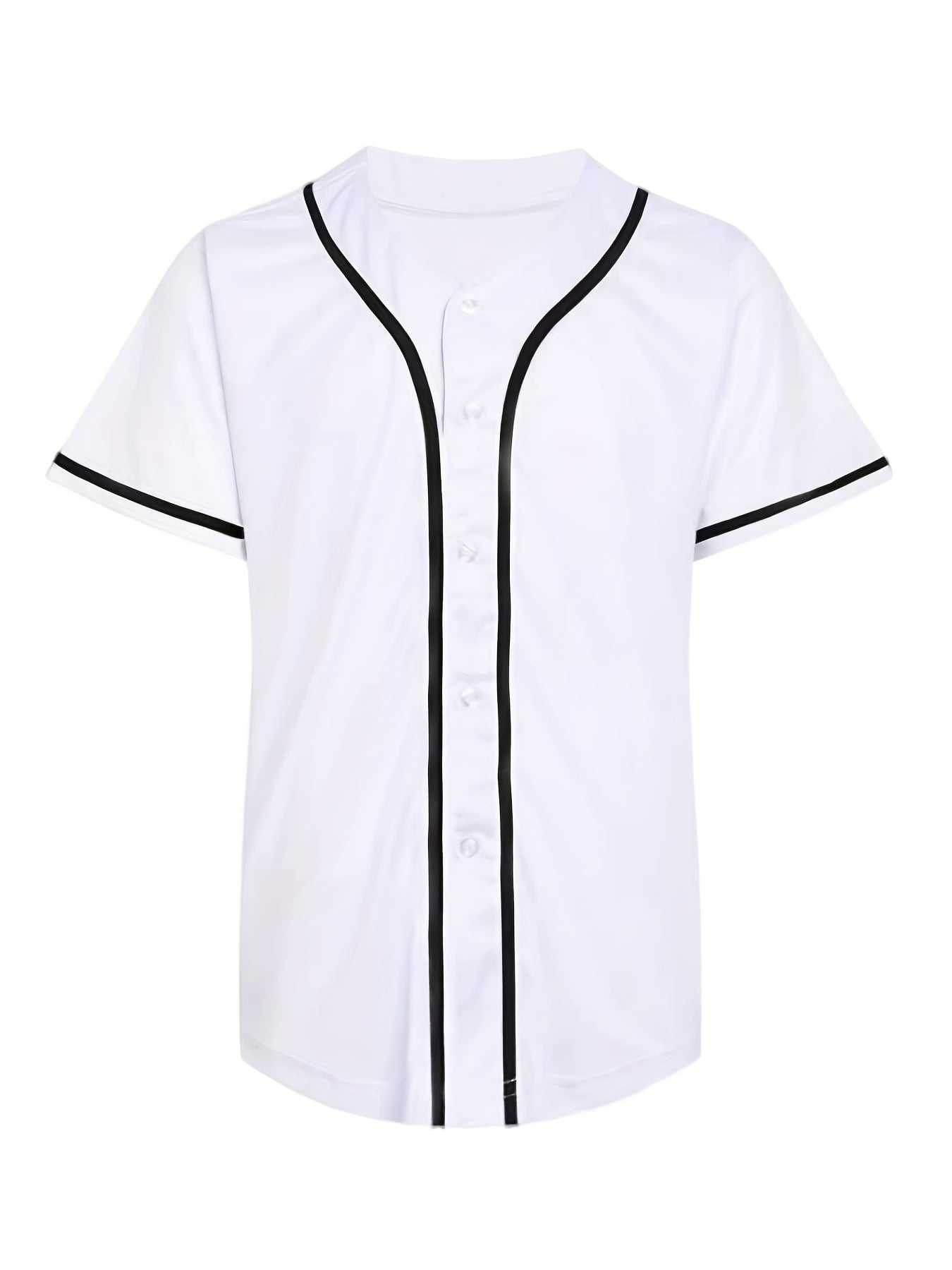 Plus Size Men's Solid Baseball Short-sleeve T-shirt, Trendy Summer V-neck Tee For Baseball Sports, Versatile Men Clothing