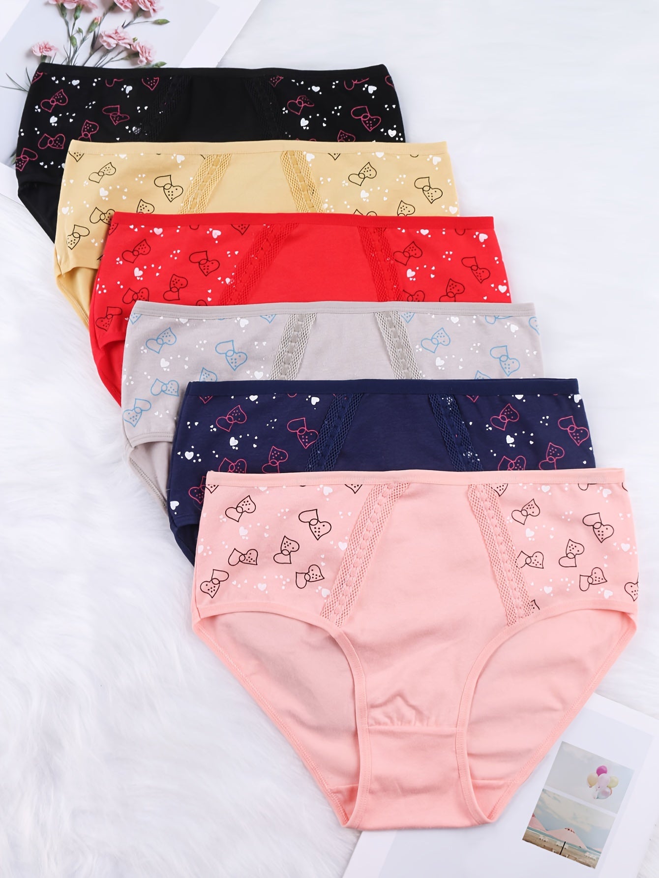 6pcs High Waist Print Briefs, Comfy & Breathable Stretchy Intimates Panties, Women's Lingerie & Underwear