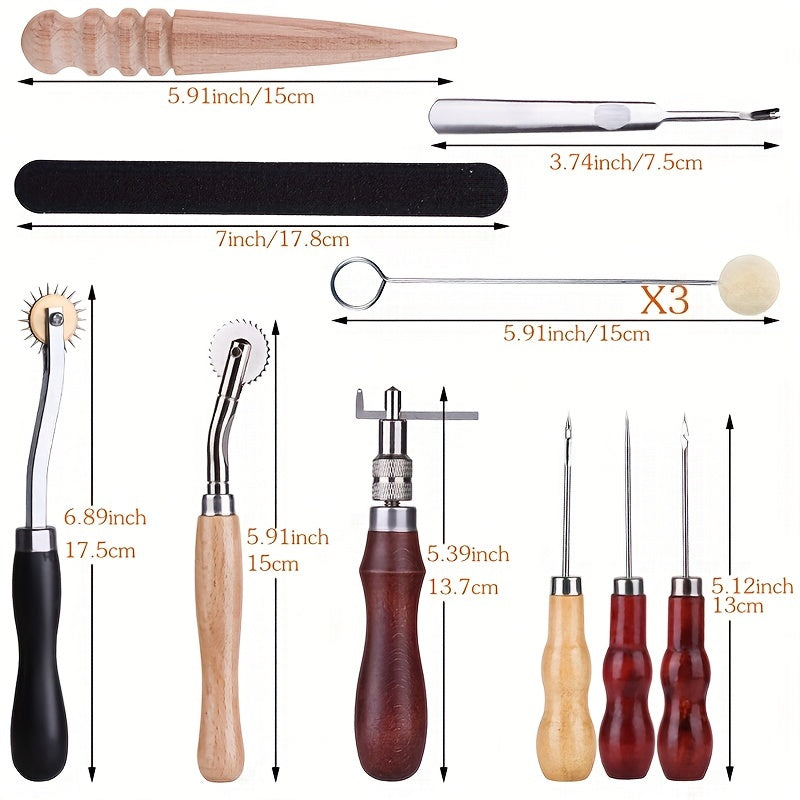 Kit de réparation de couture en cuir, 5 couleurs de fil ciré, aiguilles à coudre à la main en cuir avec rainureuse en cuir, poinçon à coudre et autres outils en cuir pour les débutants en cuir bricolage