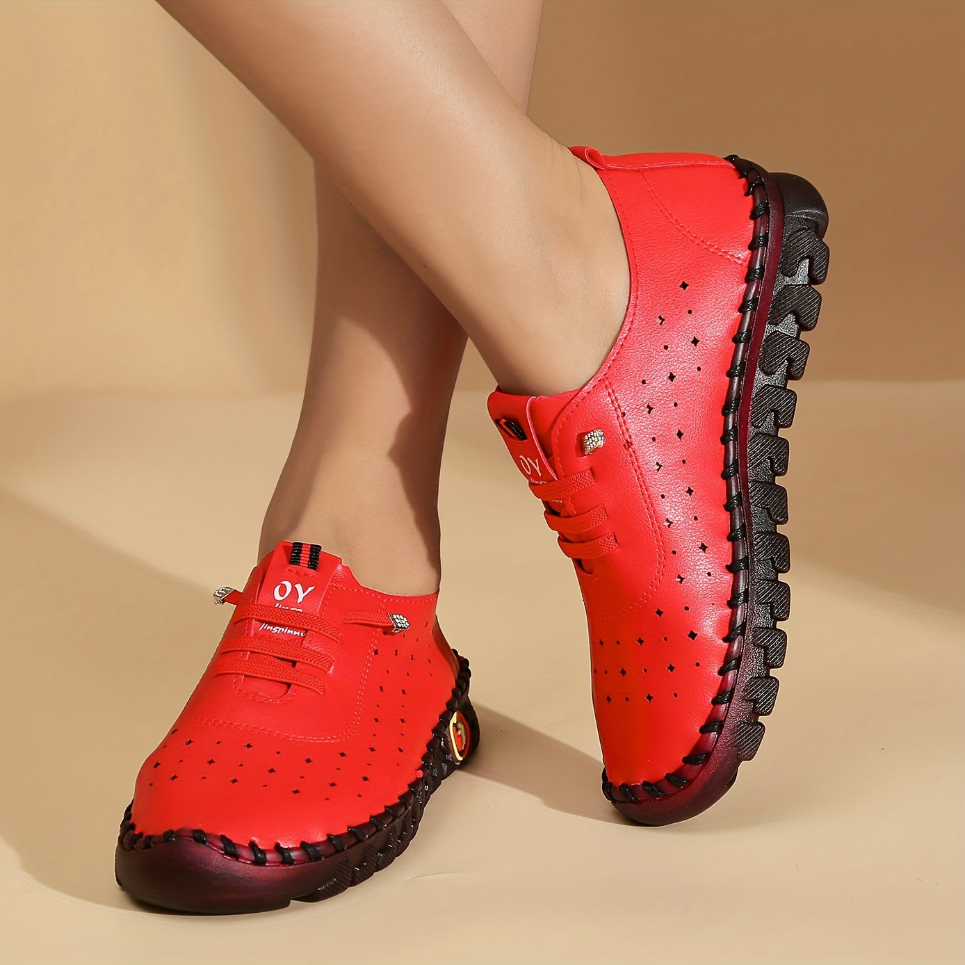 Women's Hollow Out Flat Shoes, Breathable Lace Up Low Top Walking Shoes, Solid Color Sneakers