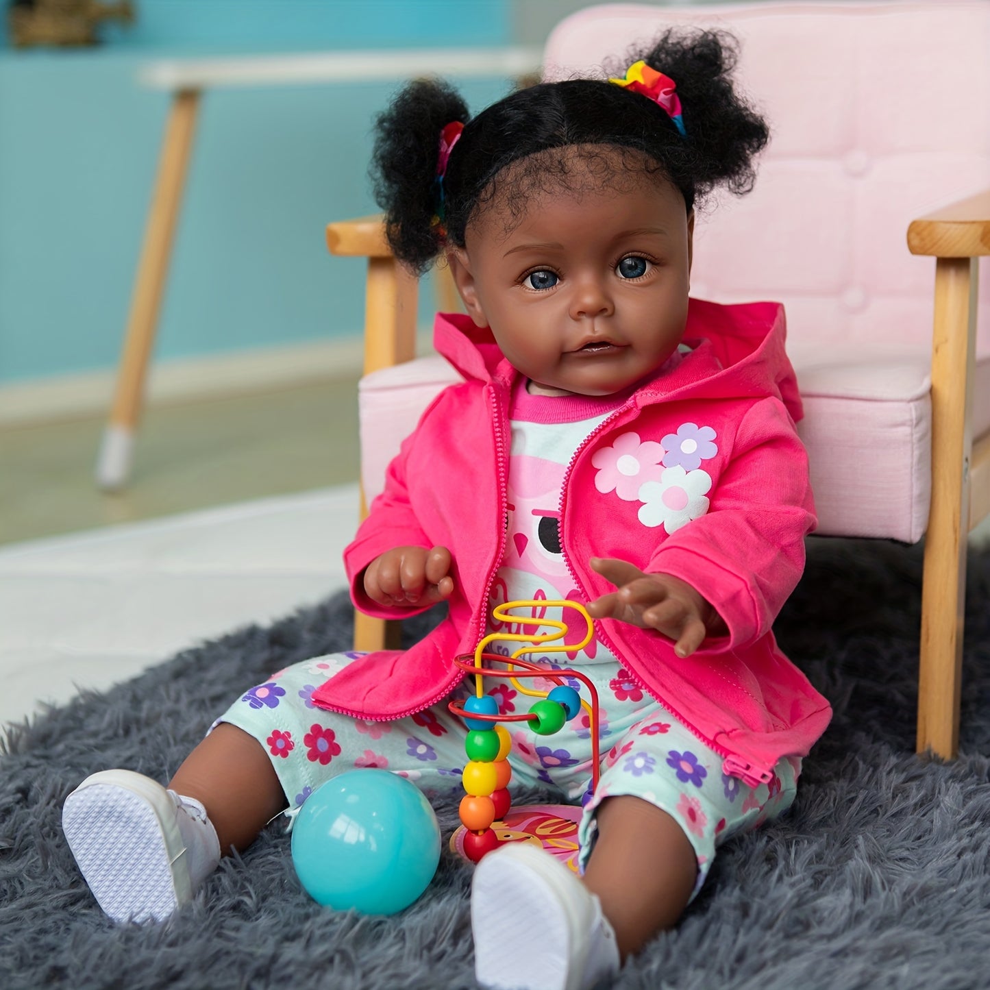 High Quality Hand Painted 24 Dark Brown Reborn Toddler Doll With Soft Cloth Body And Rooted Hair , Halloween\u002FThanksgiving Day\u002FChristmas Gift