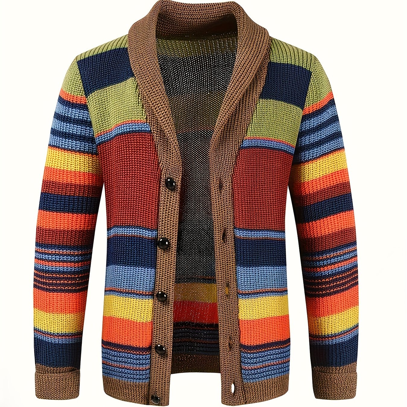 Elegant Retro High Stretch Cardigan, Men's Casual Vintage Style V Neck Button Up Cardigan Coat For Fall Winter