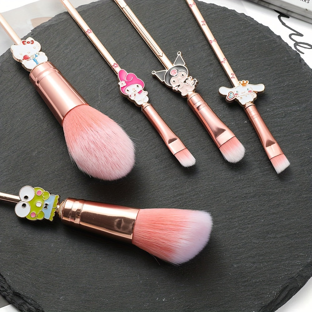 Conjunto de pincéis de maquiagem fofos com 5 peças - Decoração de desenho animado Blush fofo para sombra em pó Pincéis de maquiagem com alça de metal - Presente de cosplay para fãs meninas mulheres