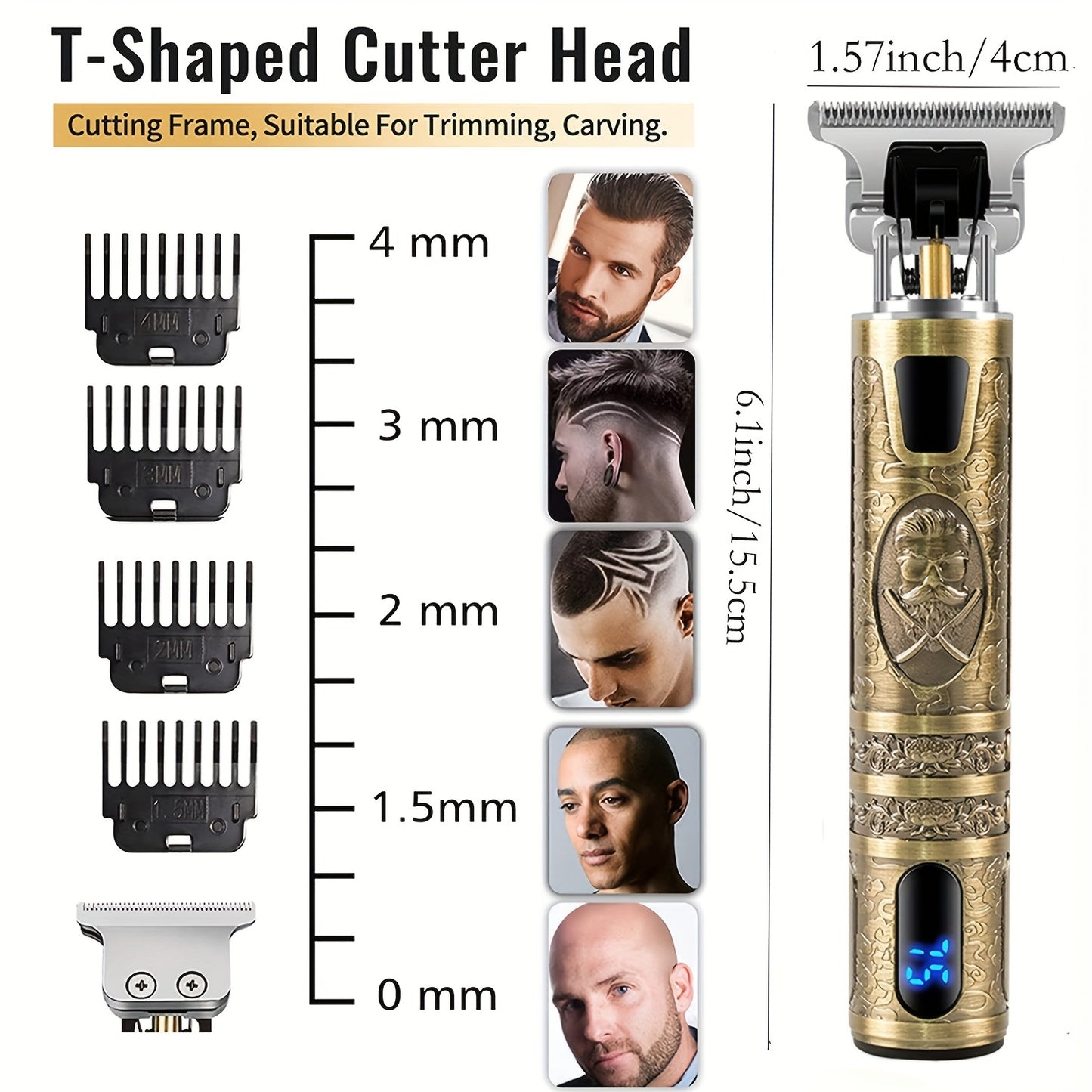 hair trimmer, USB Rechargeable Hair Clippers and Beard Trimmer for Men - Precise T-Blade Trimmer with LCD Screen - Grooming Kit for Men