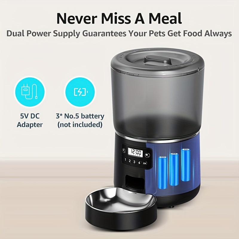 Automatic Pet Feeder, 1.06gal Moisture-Proof Cat Dry Food Dispenser, USB Rechargeable Timer Cat Food Feeder For Indoor Cats