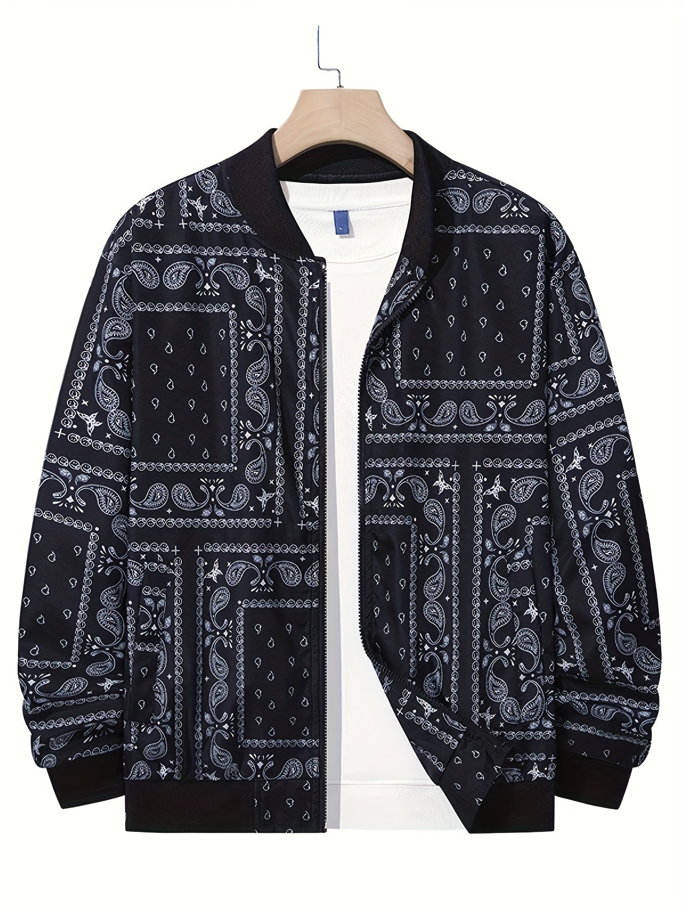 Herren Plus Size Freizeit jacken, Paisley Schal Print Bomber jacke ohne Hoodie