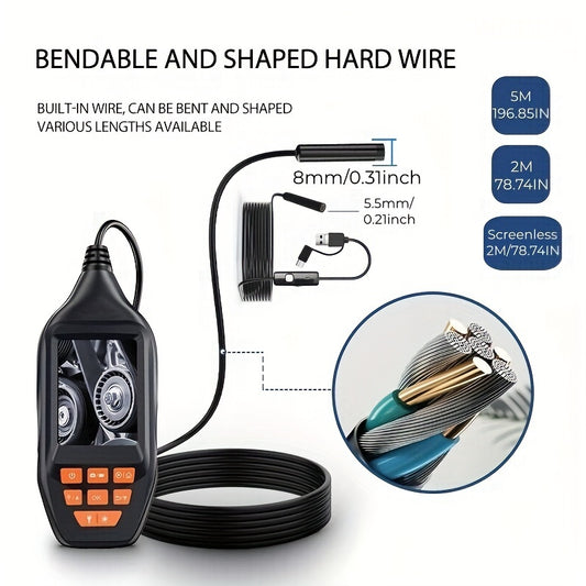 Endoscope étanche de qualité industrielle professionnelle avec écran IPS de 3 pouces, fil à angle réglable et lumière LED, caméra d'inspection endoscope endoscope, caméra d'endoscope d'égout étanche IP67