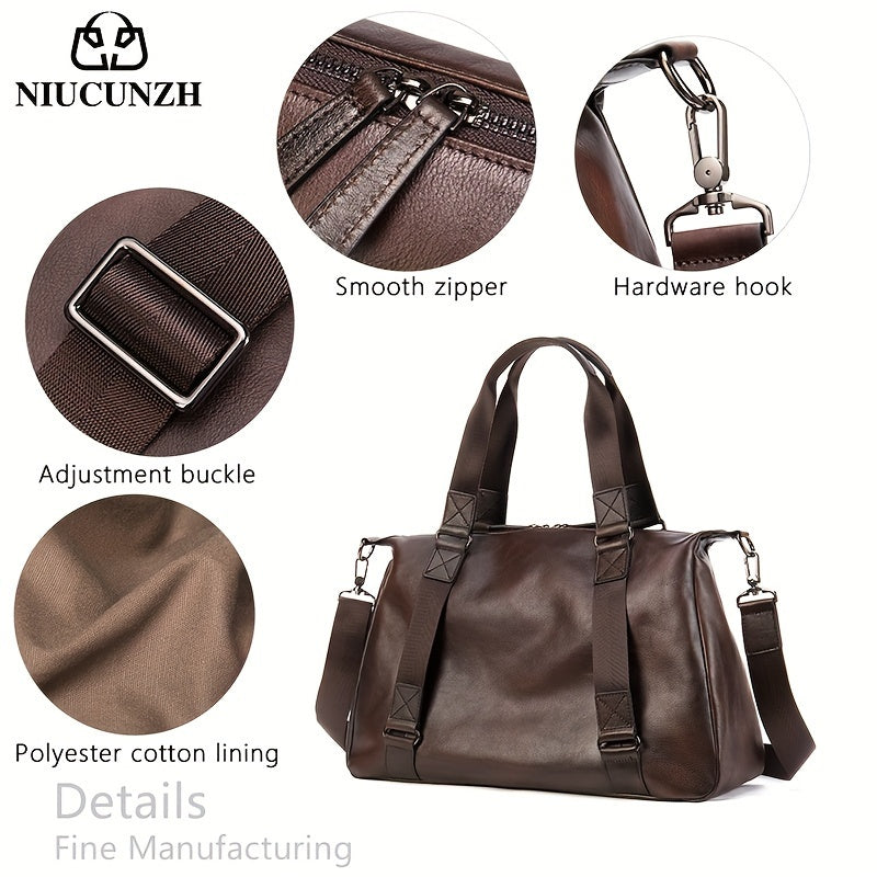 1pc Genuine Leather Tote Bag, Short-Distance Travel Duffel Bag, Casual Fitness Handbag