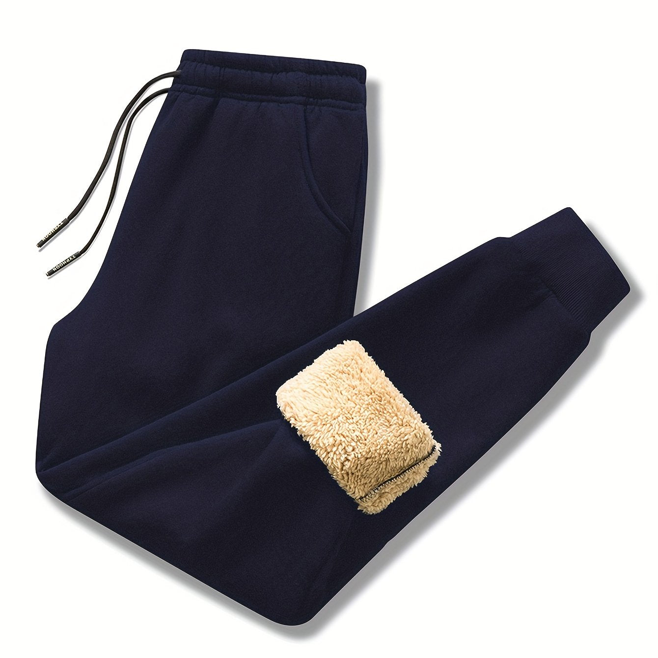 Calças cortadas de malha quente de lã espessa masculina com cordão calças esportivas casuais simples cor sólida moda com bolsos