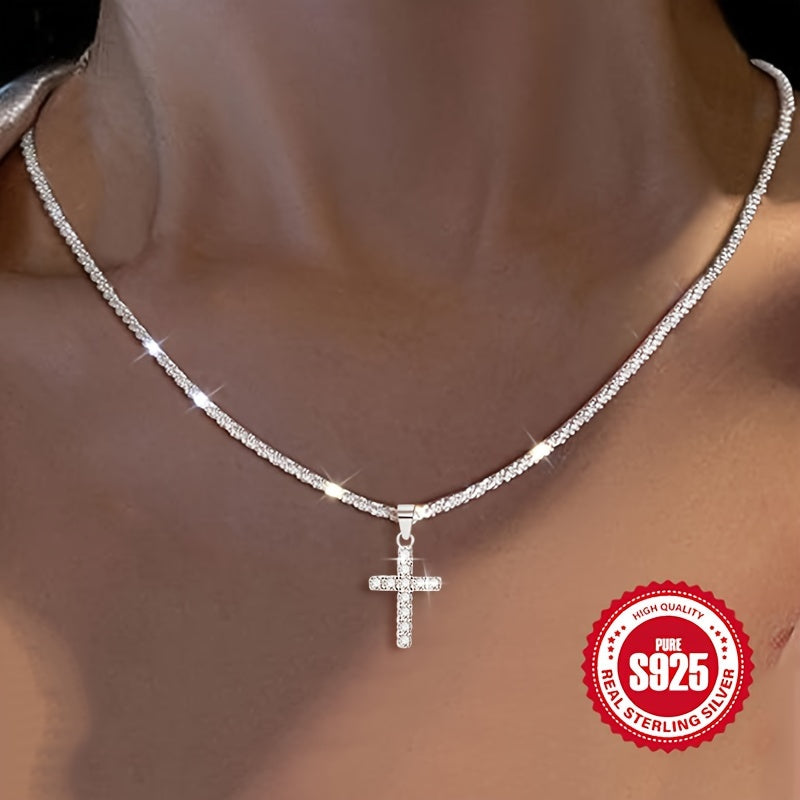 925 Sterling Silber Damen Kette Halskette mit Kreuz Anhänger, hypo allergene Halskette Geschenk