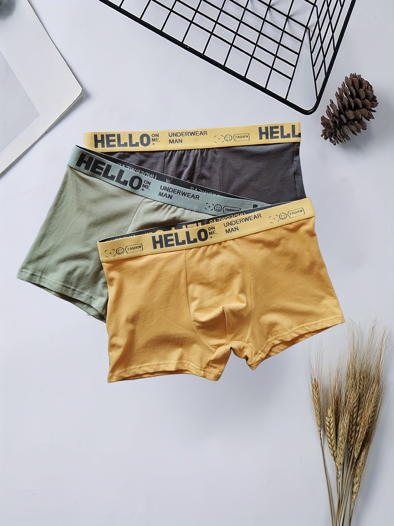 3 peças de algodão masculino confortável moda boxers cuecas