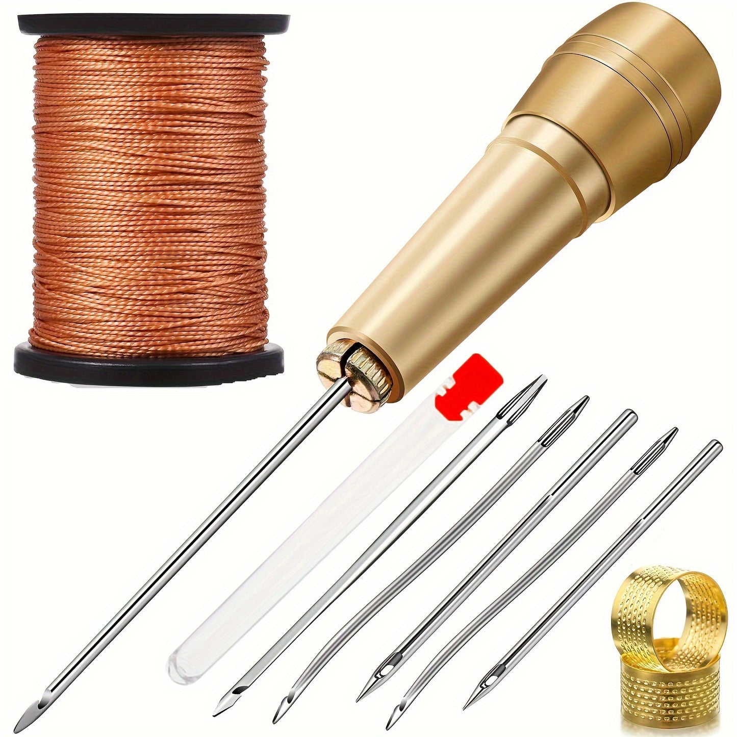 Leather Sewing Kit DIY Leather Sewing Awl Needle With Copper Handle Set Leather Canvas Tent Shoes Repairing Tool W\u002FNylon Thread