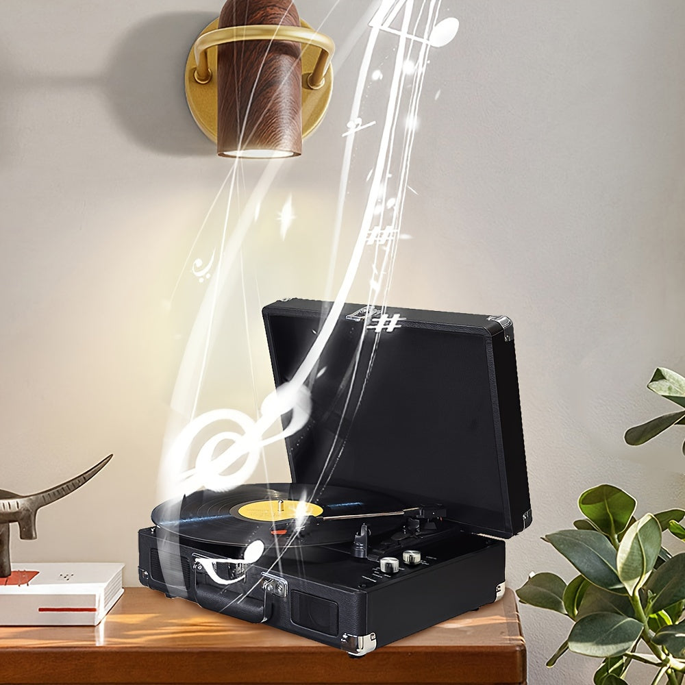 1pc Wireless Speaker Vinyl Record Player With Wireless 5.0,Portable Suitcase Turntables With Built-in Stereo Speakers,AUX-in RCA Line Out Headphone Jack,Built In Rechargeable Battery For Indoor And Outdoor Using.