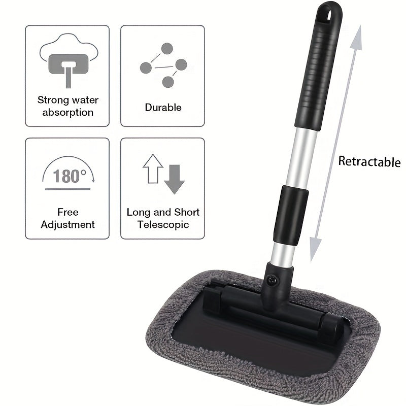 Windshield Cleaner, Microfiber Car Window Cleaner With 4 Reusable And Washable Microfiber Pads And Extendable Handle Auto Inside Glass Wiper Kit