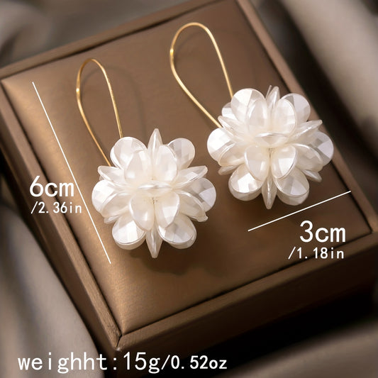 White Flower Ball Design Elegant Cluster Earrings Alloy Silver Plated Jewelry Trendy Gift For Women Girls