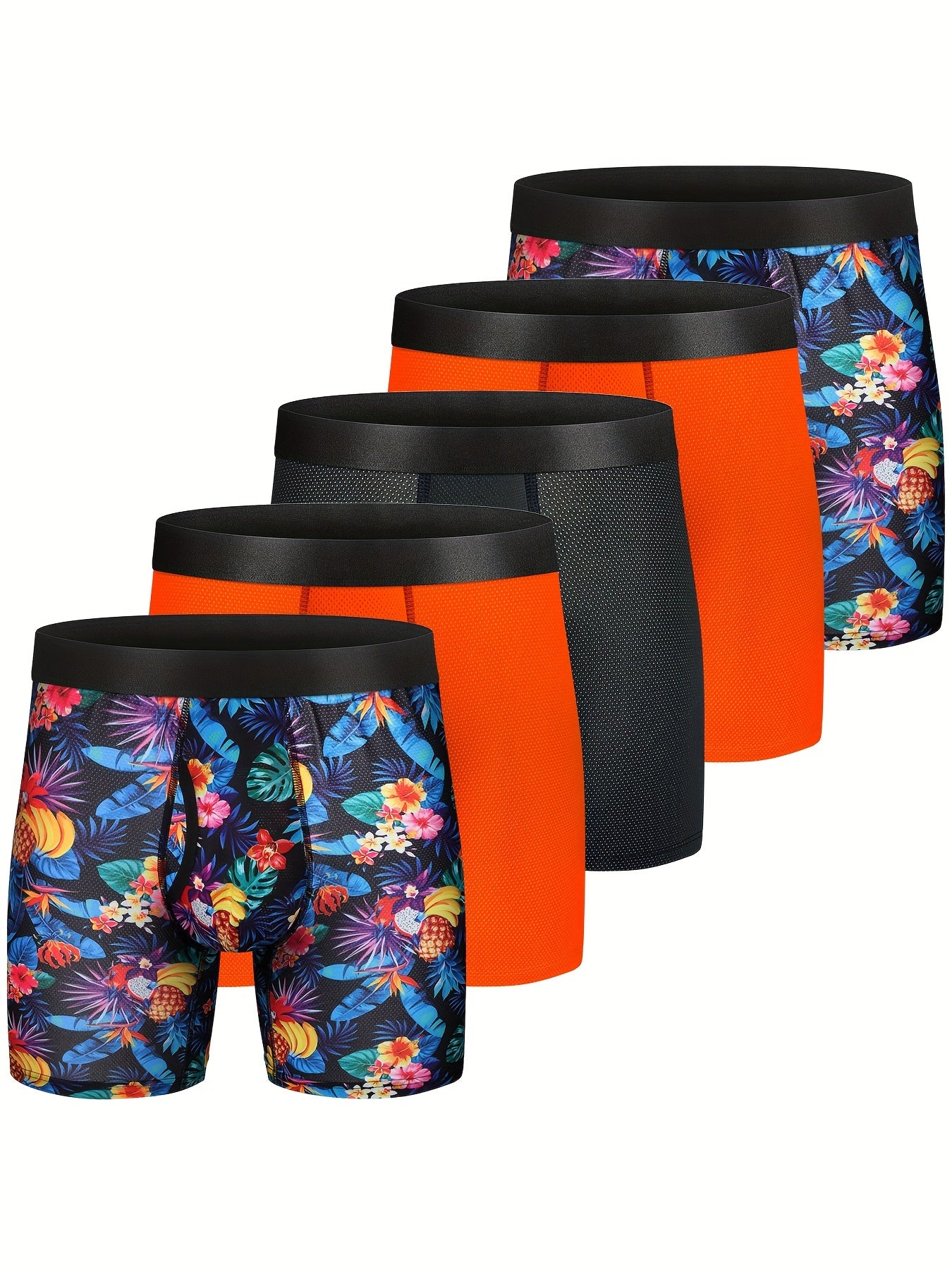 5pcs Hommes Graphique Respirant Confortable Doux Séchage Rapide Boxer Slip Sous-Vêtements, Multicolore Ensemble