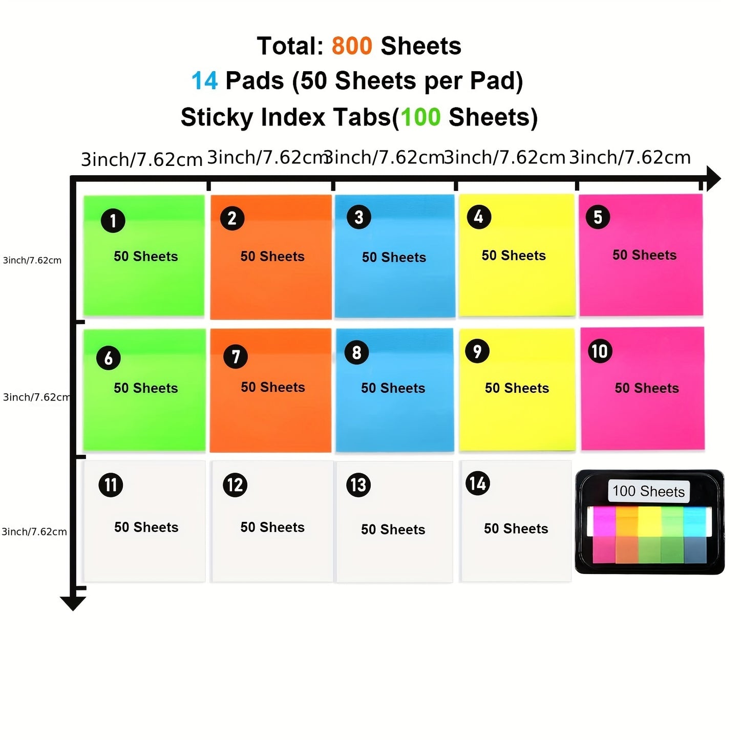 800 Blätter Transparente Haft notizen, 3x3 Zoll 14 Pads 1 Stück Index aufkleber durchscheinend klar durchsichtig durch Post Haft notizen für 2023 Planer Büro College Lehrer Schüler zubehör 6 helle Farbe