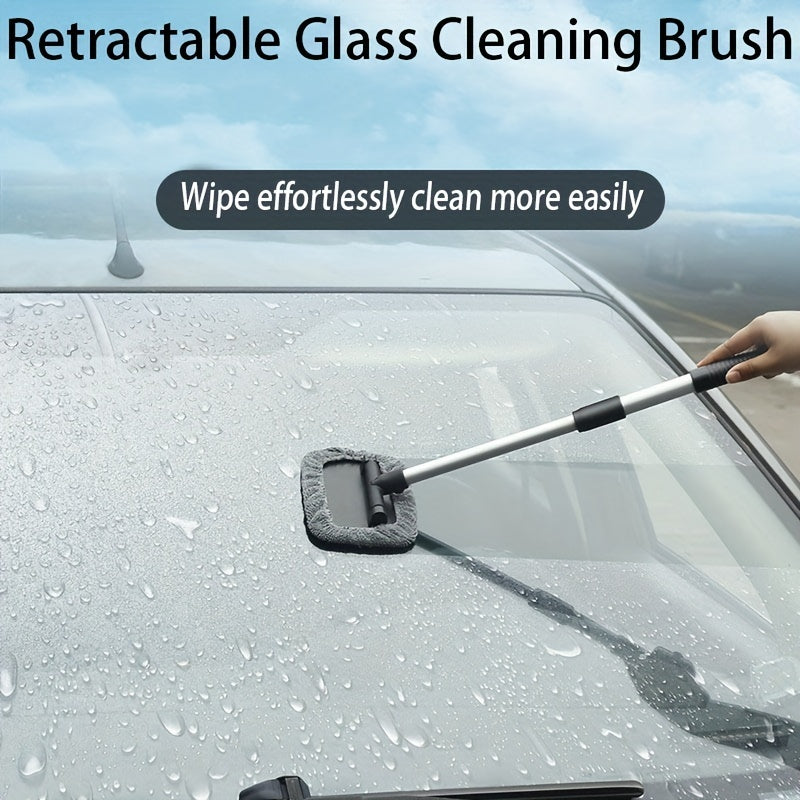 Windshield Cleaner, Microfiber Car Window Cleaner With 4 Reusable And Washable Microfiber Pads And Extendable Handle Auto Inside Glass Wiper Kit