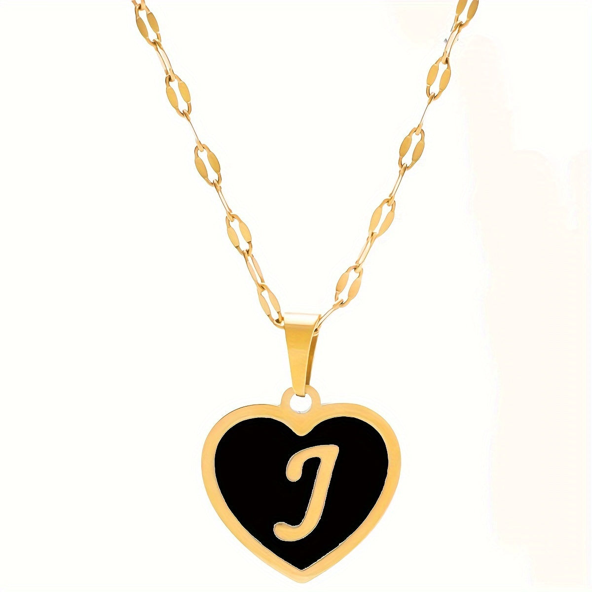 1pc Fashionable Exquisite Heart-shaped Pendant Necklace, Stainless Steel Bamboo Chain Necklace, 26 English Letter Pendant Necklace For Men