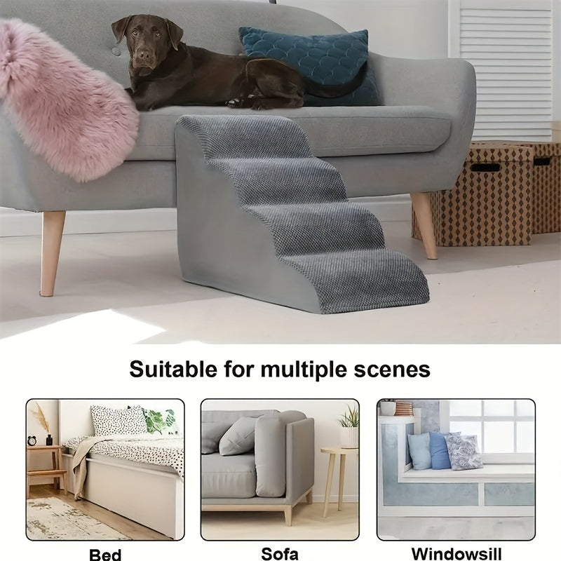 Dog Stairs For Small Dogs, 3\u002F4 Step Dog Stairs For High Beds And Couch, Folding Pet Steps For Small Dogs And Cats, And High Bed Climbing, Non-Slip Balanced Dog Indoor Step, Grey