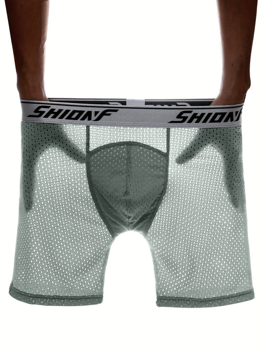 Plus Size Men's Mesh Breathable Comfortable Semi-Sheer Boxer Briefs Underwear
