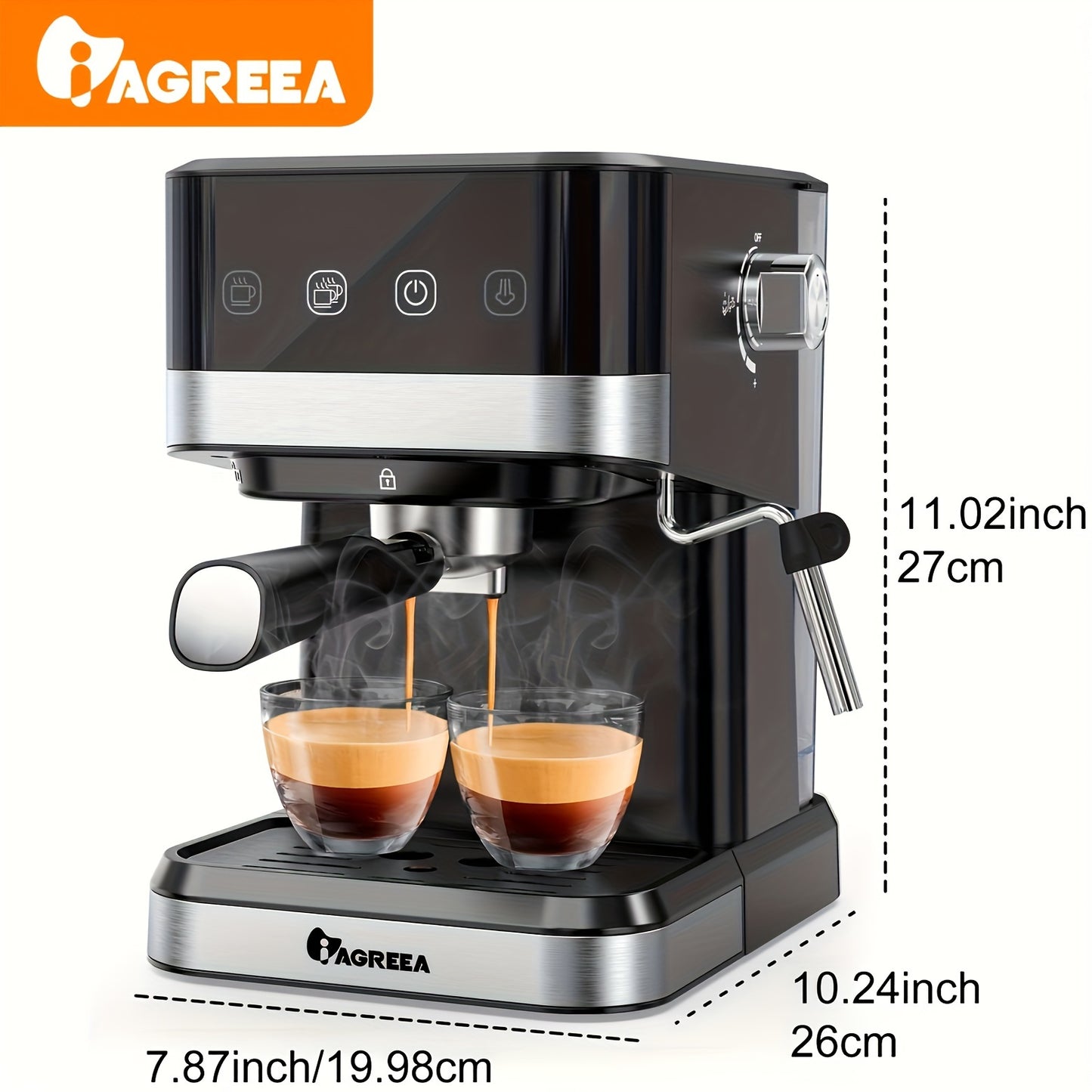 1pc, Drelex Espresso Machine With Milk Frothing, 20 Bar Expresso Coffee Machine, 1.5L\u002F50oz Removable Water Tank, Semi-Automatic Coffee Machine With Steam Wand For Espresso, Latte, And Cappuccino, 1050W, Touch Control