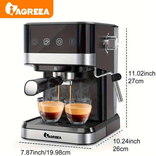 1 unidade, máquina de café expresso Drelex com espuma de leite, máquina de café expresso de 20 barras, tanque de água removível de 1,5L = 50oz, máquina de café semiautomática com varinha de vapor para café expresso, café com leite e cappuccino, 1050W, con