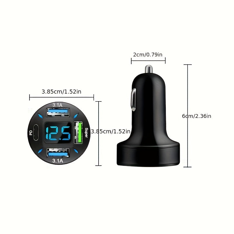 66W 4-port USB Car Charger Fast Charging PD Fast Charging 3.0 USB C Car Phone Charger Adapter