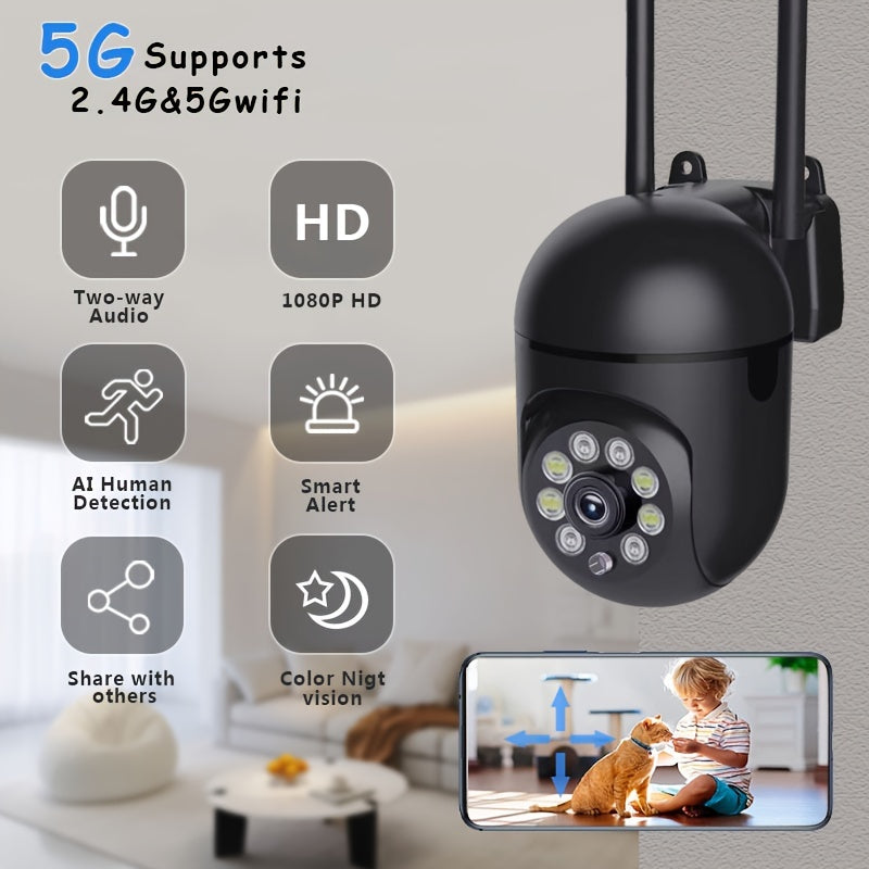 Smart Home Security Camera: HD 1080P Wifi Ball Camera with Dual-Frequency, Alexa & Google Home Compatible, Motion Detection & Two-Way Audio, No TF\u002FSD Card Needed