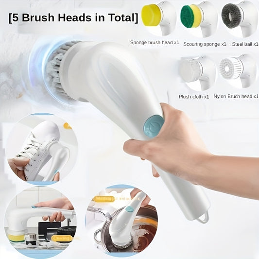 1pc, Magic Brush, Multifunctional Electric Cleaning Brush With 5 Brush Heads For Kitchen, Bathroom, And More - Clean Pots And Dishes, Glass, And Bathtub With Ease