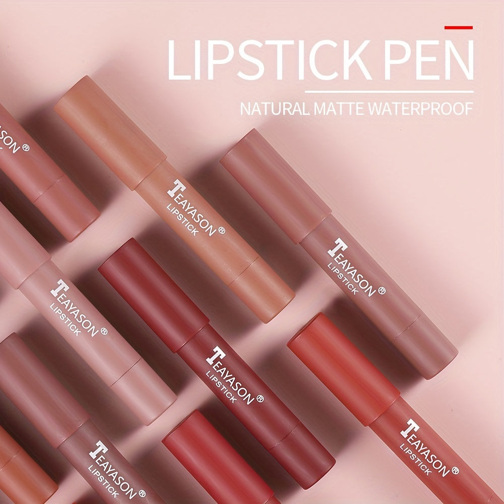 12 colors Matte Moisturizing Lipstick Crayons - Long Lasting, Waterproof, Smooth, Sun Protection, Plumping Effect