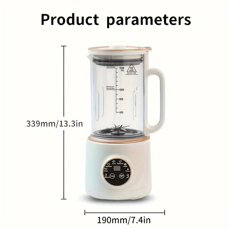 1pc Soy Milk Cooker, 50.72oz\u002F1500ML, Juicer, Soy Milk, Rice Paste And Juice Cooker, Milkshake, Soups, Free Filter, Automatic Cleaning, Keep Warm, Nut Milk Maker, Heavy Duty Blender, Juice Extractor, Kitchen Accessories Small Kitchen Appliance