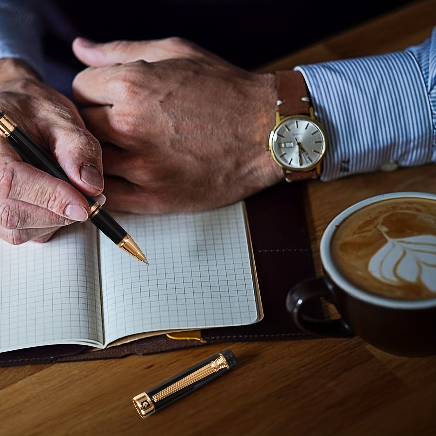 Stylo à bille roulante d'écriture de luxe avec recharge Schmidt, stylo en métal de 24k Golden Trim, ensemble cadeau stylo fantaisie pour hommes et femmes dans les bureaux de direction