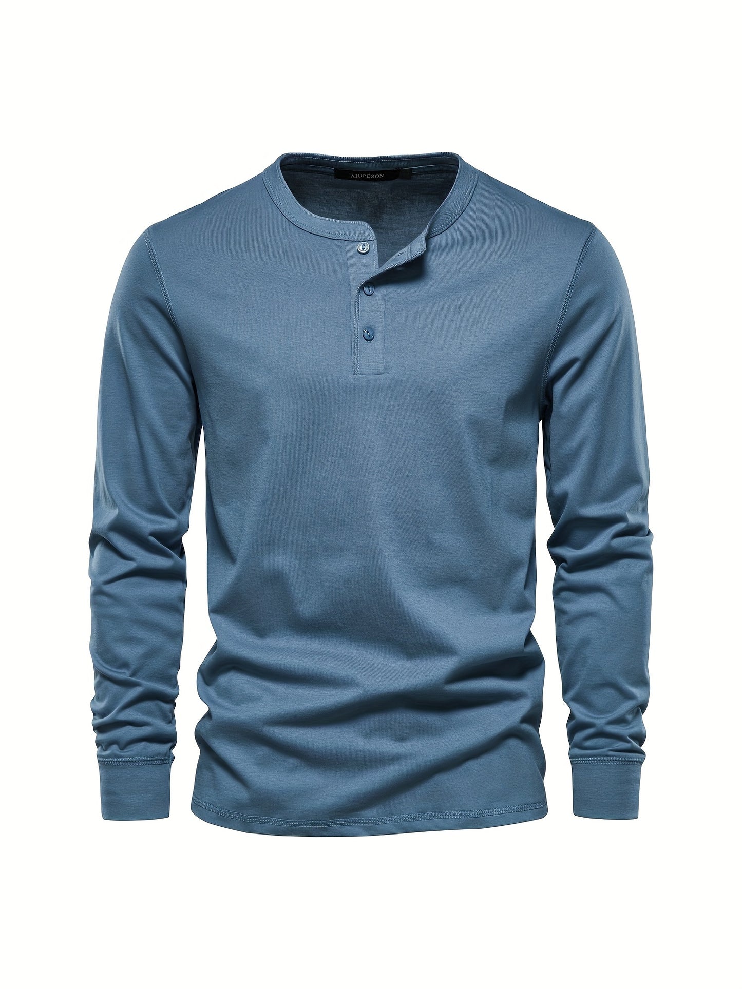 Men's Henley Collar Long Sleeve Cotton T Shirt