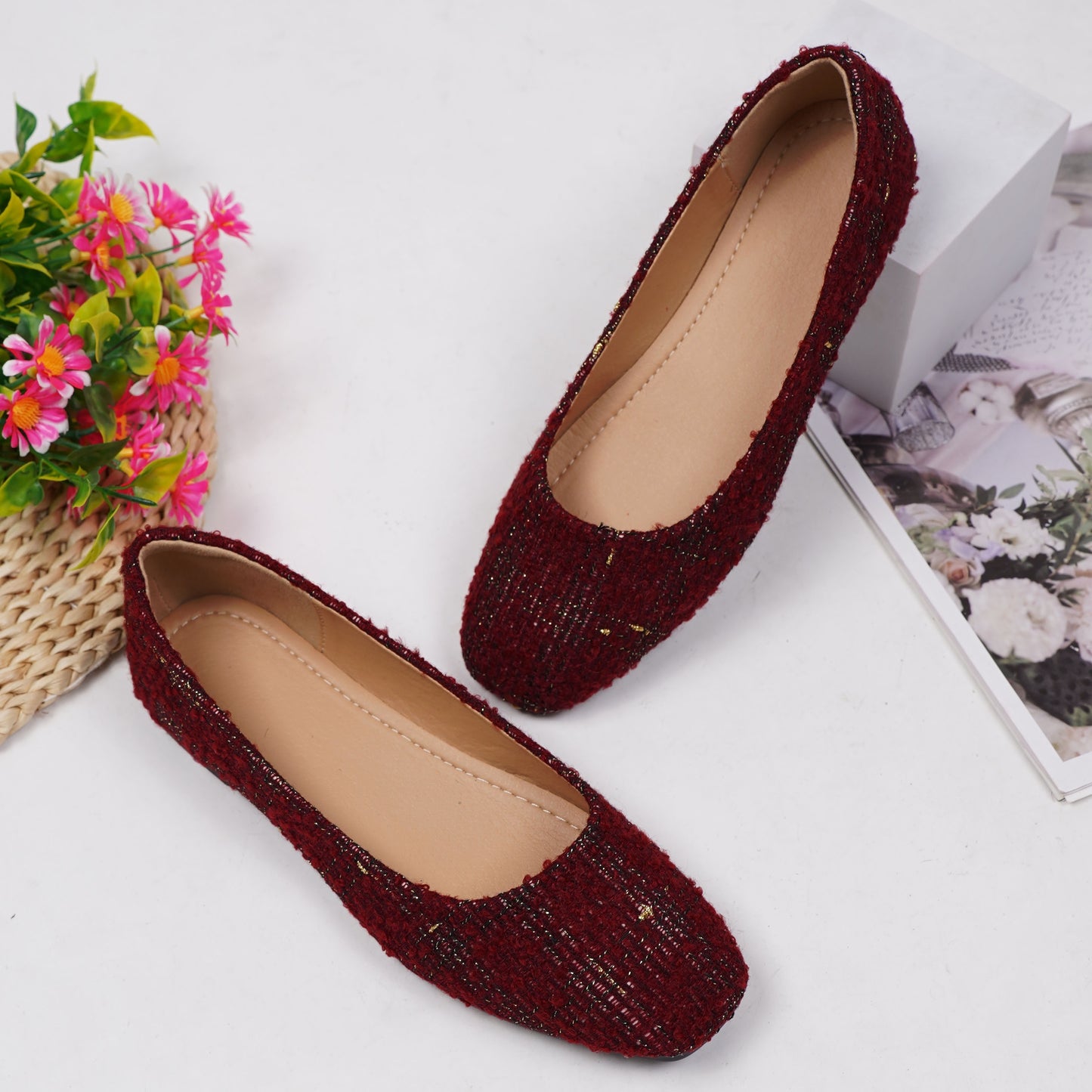 Women's Solid Color Flat Shoes, Elegant Square Toe Slip On Shoes, Lightweight & Comfortable Shoes