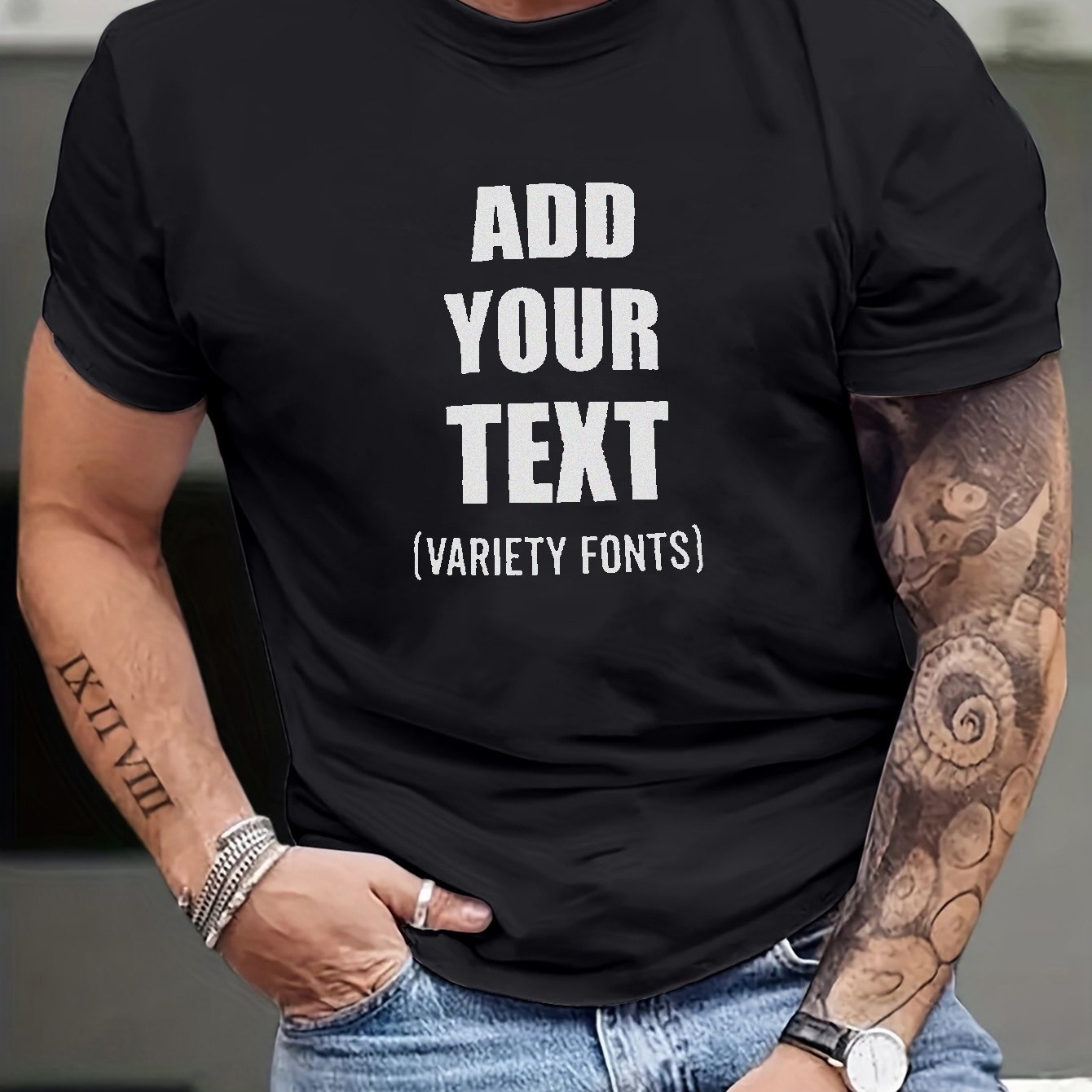 Adicione sua camiseta gráfica de teste para homens, camiseta casual de verão plus size para homens grandes e altos