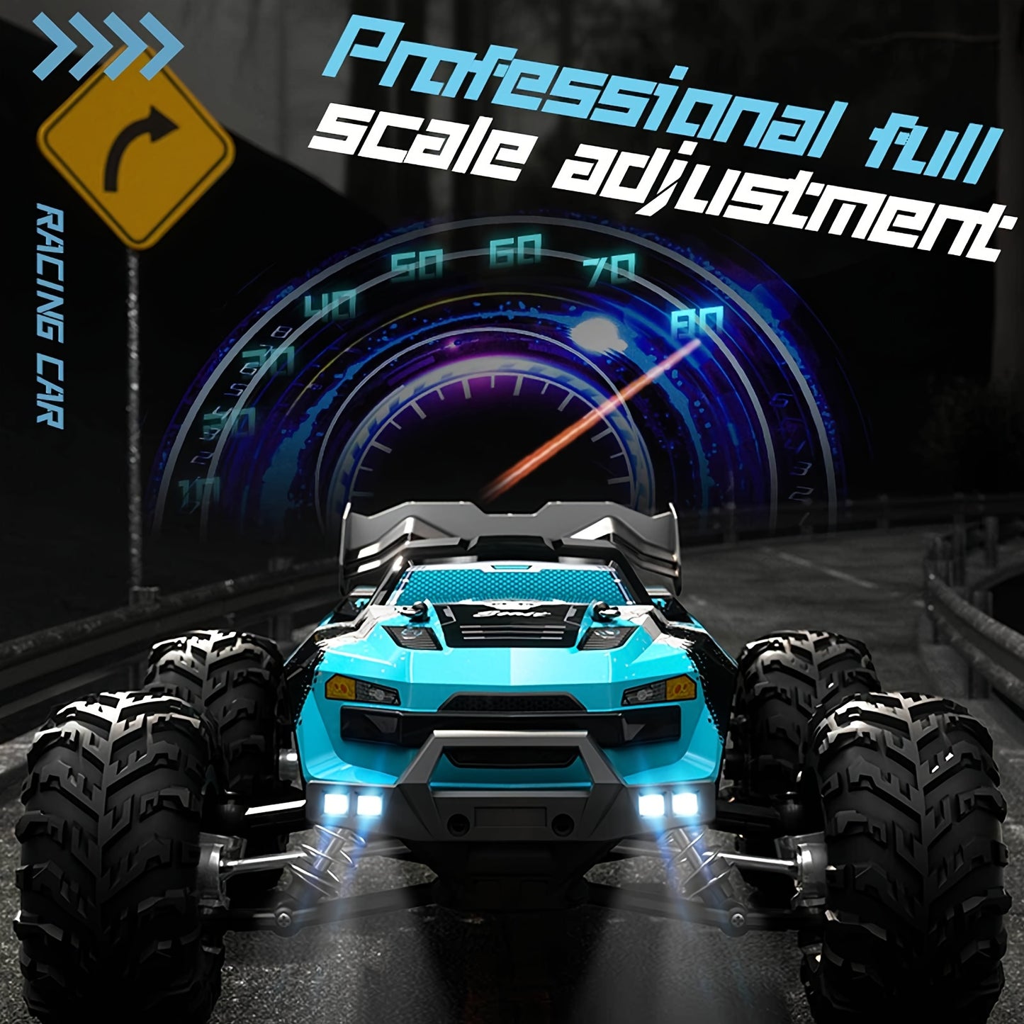 Carros RC rápidos sem escova para todos os terrenos em escala 1:16, caminhão off road 4WD de alta velocidade com modo de luz de 3 LED, 40 minutos de tempo de reprodução, presentes de brinquedos para veículos com volante digital 17G