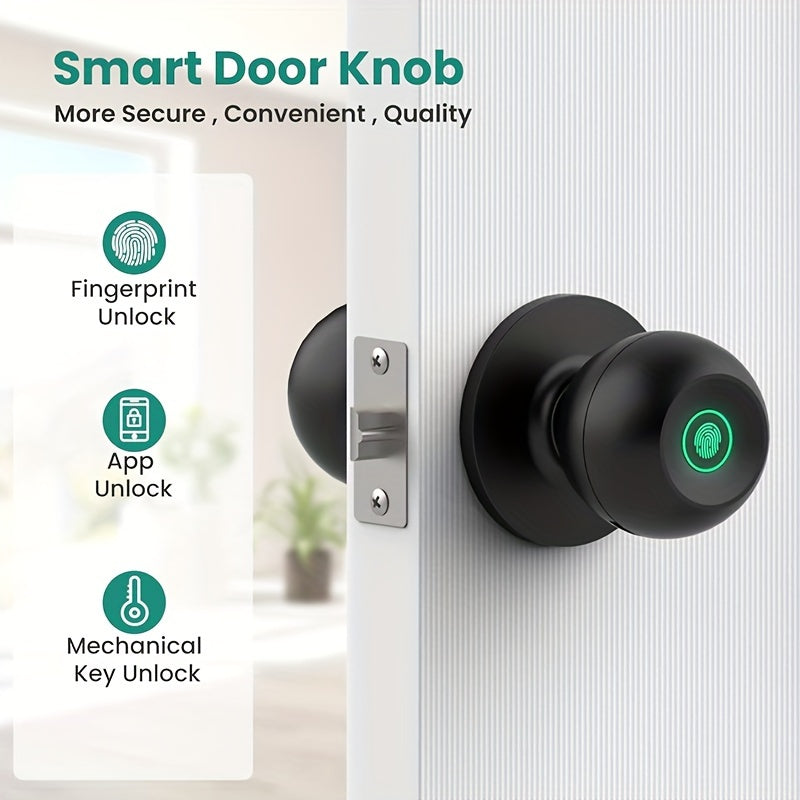 Smart Door Knob, Fingerprint Door Lock Smart Lock Biometric Door Lock Fingerprint Door Knob With App Control, Suitable For Bedroom,Cloakroom,Apartments Offices,Hotels - S10Y