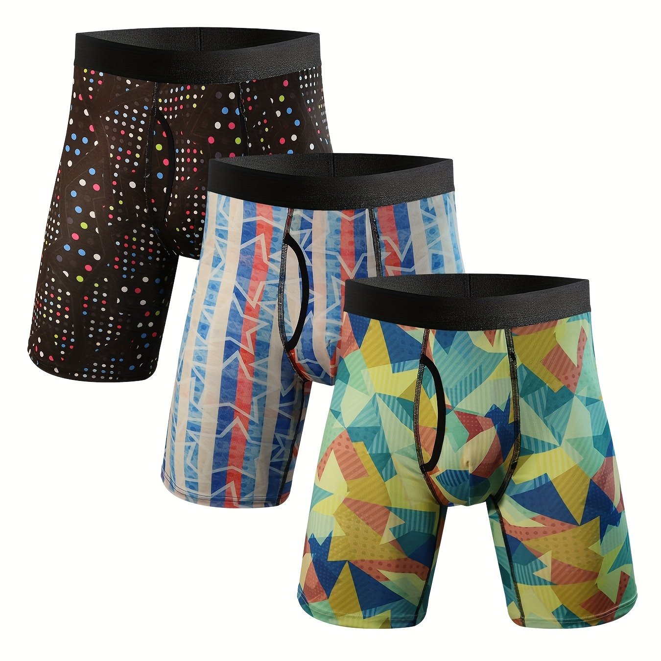 3pcs Hommes de Plus Taille Plante Tropicale Impression Personnalité Mode Nouveauté Longues Boîtes Mémoires, Sport Mémoires, Haute Stretch Confortable Sous-Vêtements