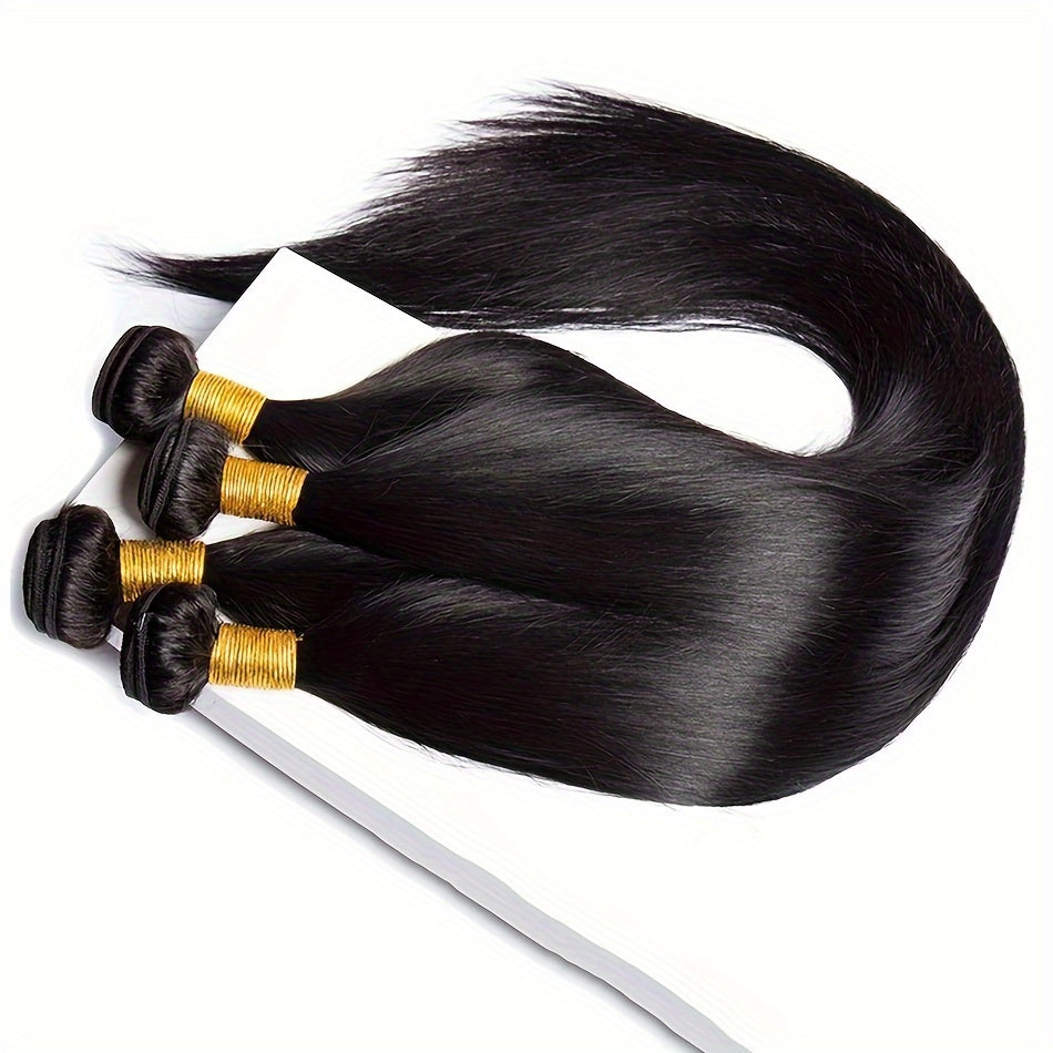 4 Bundles Straight Hair Bundles 4 Pieces 100% Human Hair Extensions For Women 8 10 12 14 Inch Brazilian Virgin Straight Human Hair Bundles Weavings For Women