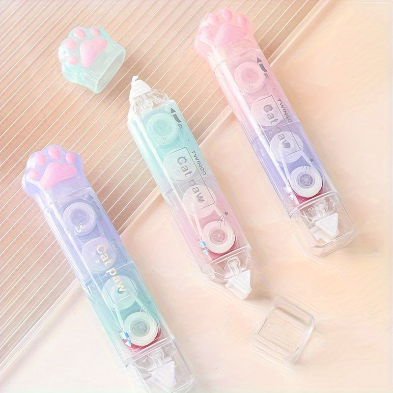 3pcs\u002Fbag Super Cute Cat Paw Correction Tape & Dot Glue Two-in-one Glamorous High-value Office Double-sided Adhesive Writing Correction Tape