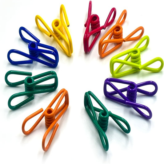 10pcs Chip Clips - Utility PVC-Coated Steel Clips For Sealing Food Packages, Chips Bags, Clothes & Paper - Pack Of 10 (Random Color)