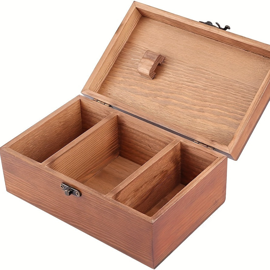 Caja de costura de madera de la vendimia del hogar 1pc, caja de costura de madera de las herramientas de costura de DIY, aguja de madera sólida multifuncional y suministros de arte de la caja de almacenamiento del hilo