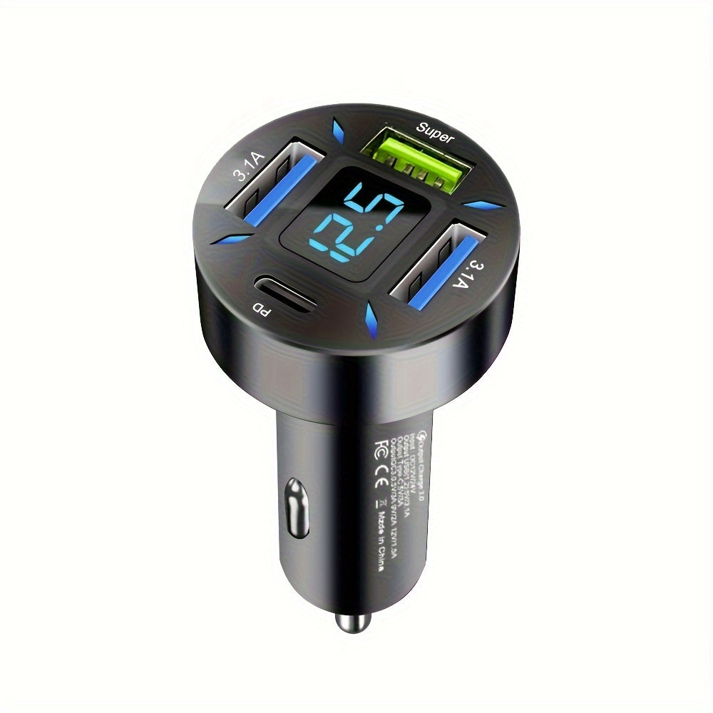 66W 4-port USB Car Charger Fast Charging PD Fast Charging 3.0 USB C Car Phone Charger Adapter