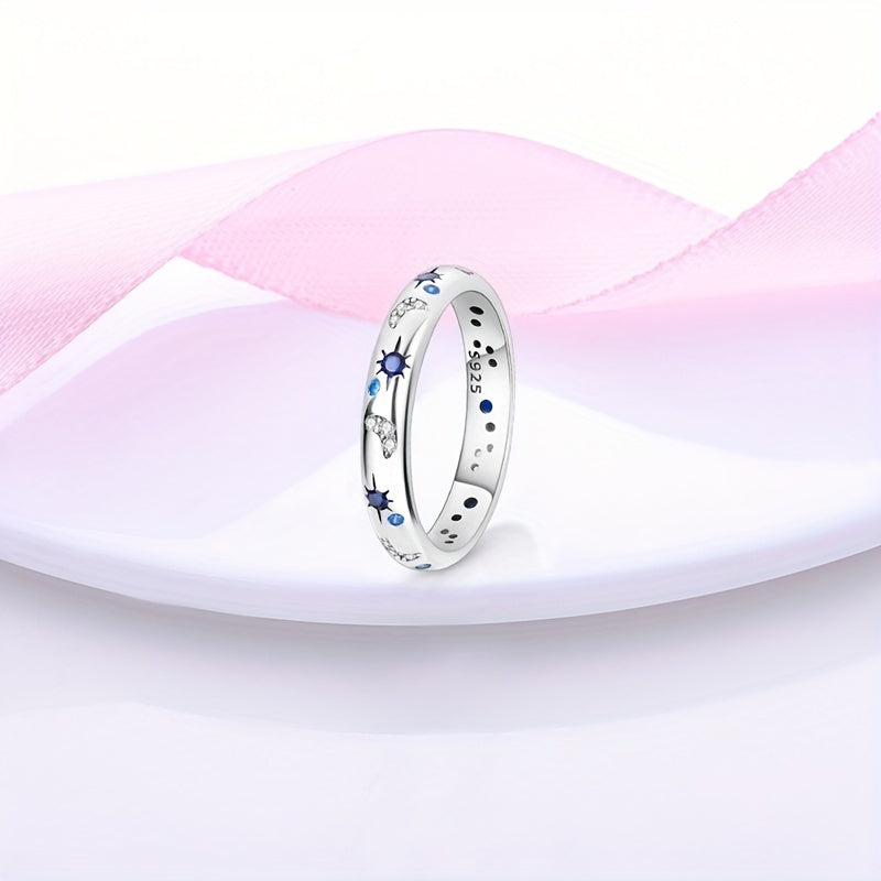 1pc 925 bague en argent Sterling motifs de lune et d'étoile incrustés strass Design créatif montrant la personnalité