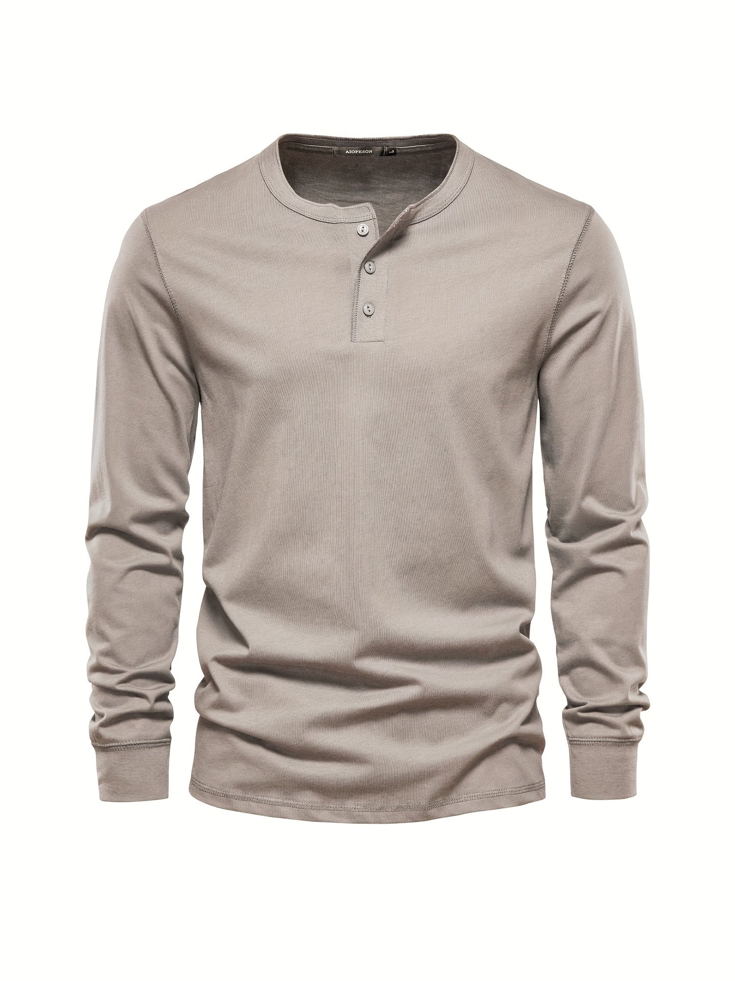 Cuello Henley de manga larga Camiseta de algodón para hombres