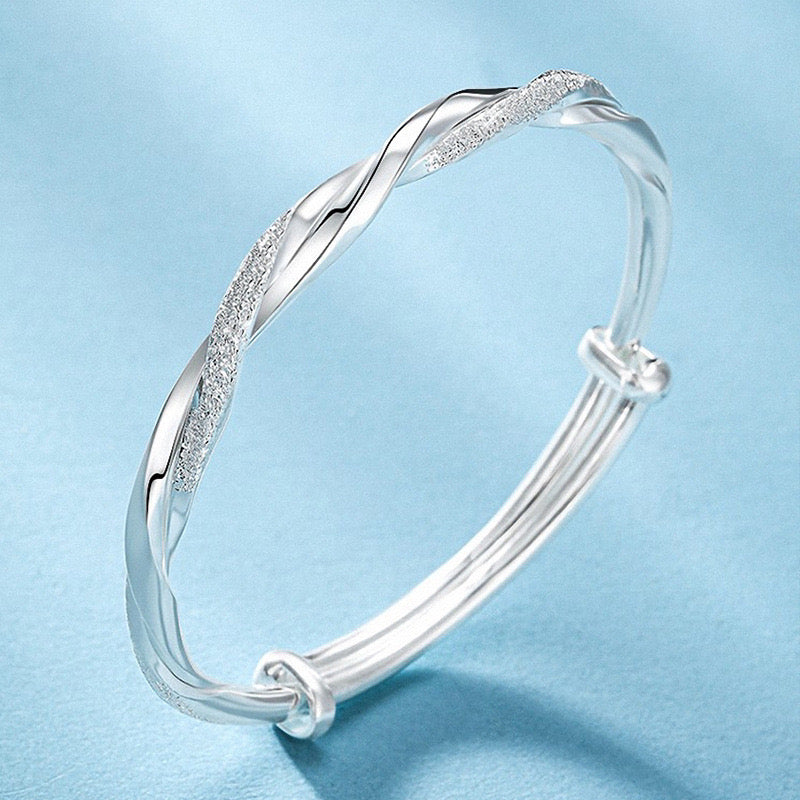 1pc, 925 Silver Simple Cuff Bracelets, Mobius Nail Sand Bracelet, Round Bangle, Female Jewelry, Bracelet Packs, Birthday Gifts, Holiday Gifts, Mother's Day Gifts, Party Favors