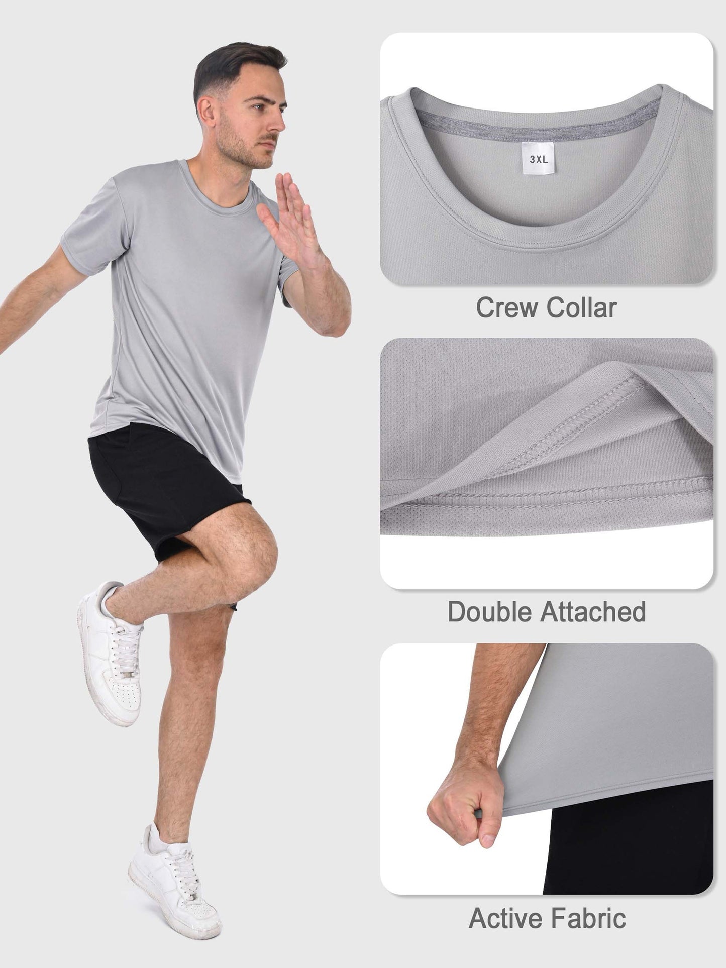 Plus Size 5PCS Men's Sports Casual Fitness Running T-shirts, Quick Dry Breathable Sweat-absorbent Tees, Men Clothing