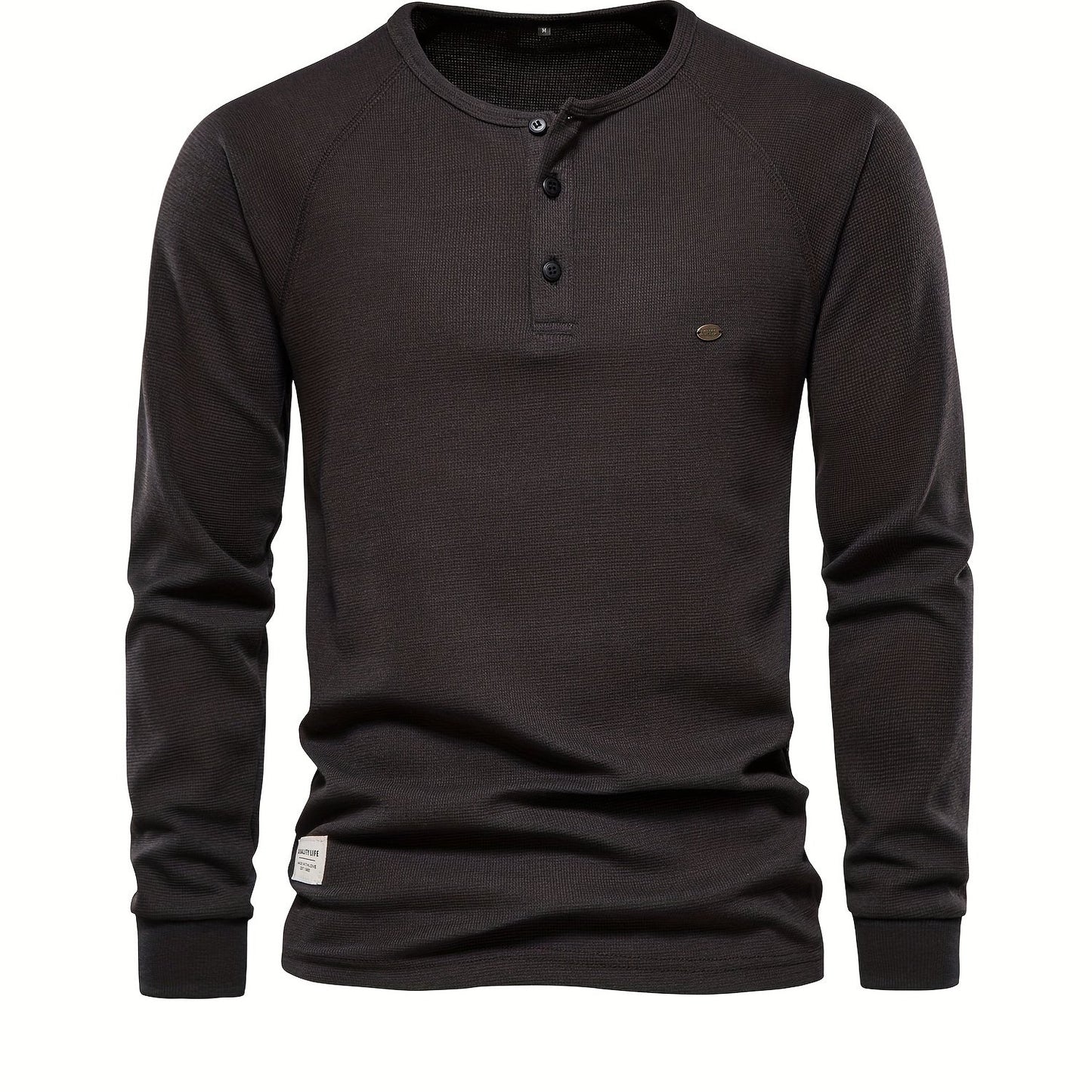 Waffle Henley T-Shirt Men's Basic Breathable Long Sleeve  Henley T-Shirts