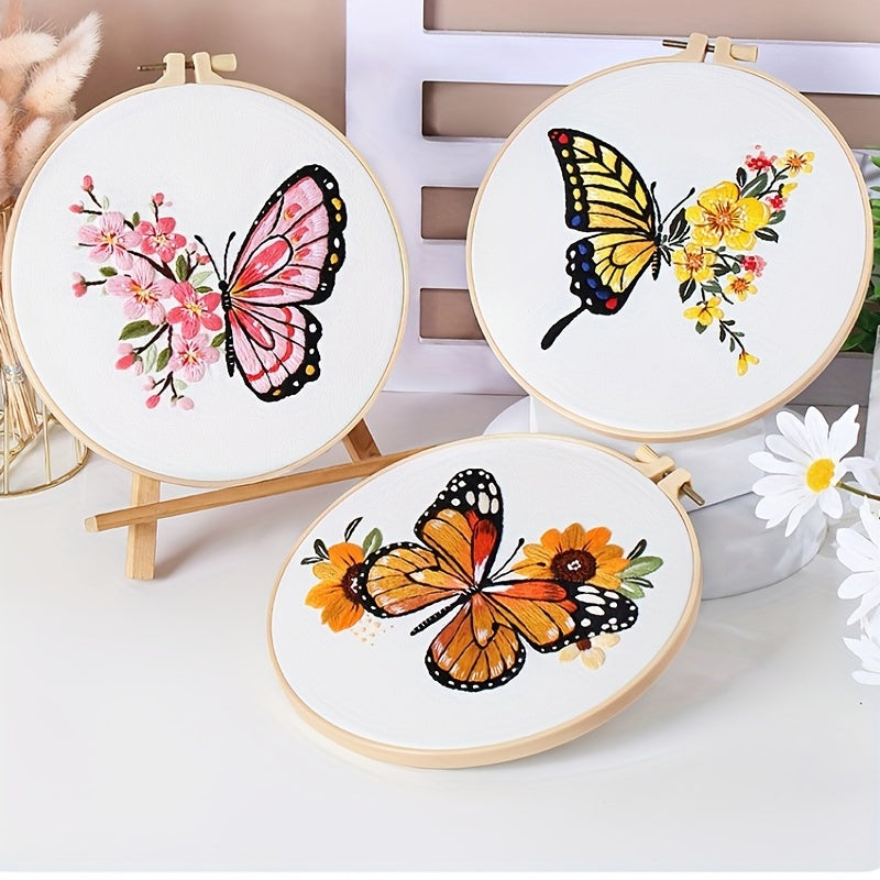 3pcs Handmade Beginners DIY Craft Embroidery Cross Stitch Kit Set Flower Pattern Gift